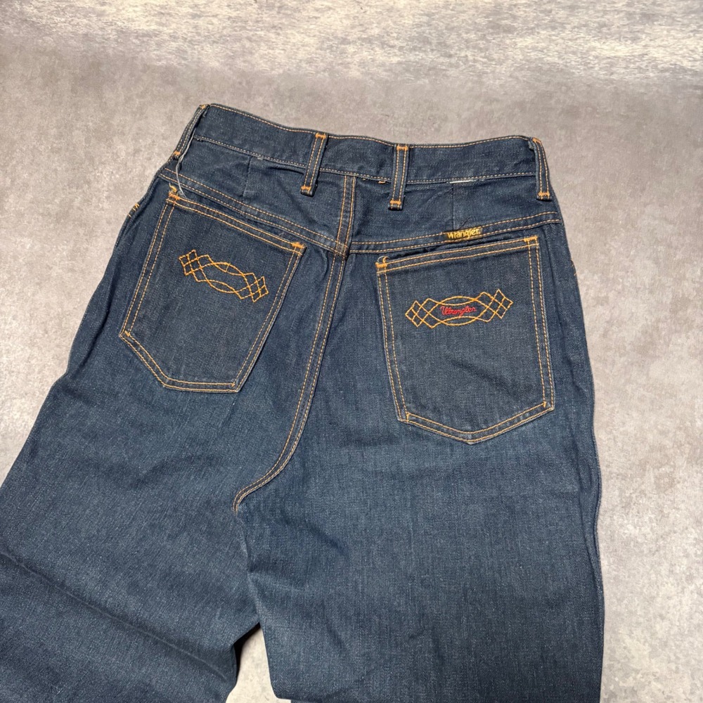 Vintage 70s Wrangler Jeans High Waisted Straight Leg Dark Wash Made in USA Sz 12 - Picture 10 of 10